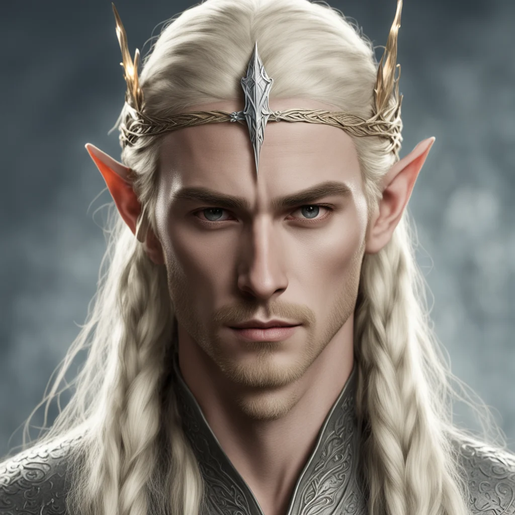 aiking thranduil with blond hair and braids wearing small thin elvish circlet with large center diamond  good looking trending fantastic 1