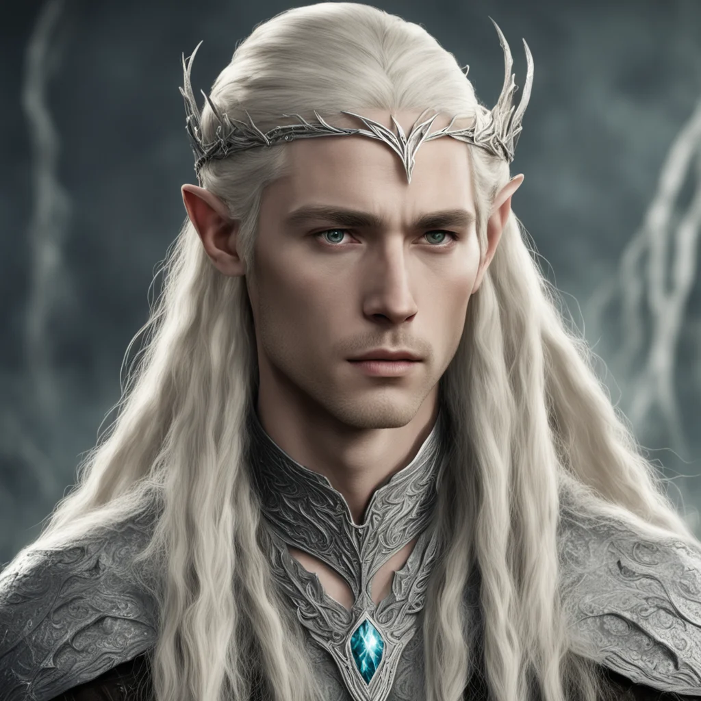 king thranduil with blond hair and braids wearing small thin silver elvish circlet with center diamond amazing awesome portrait 2