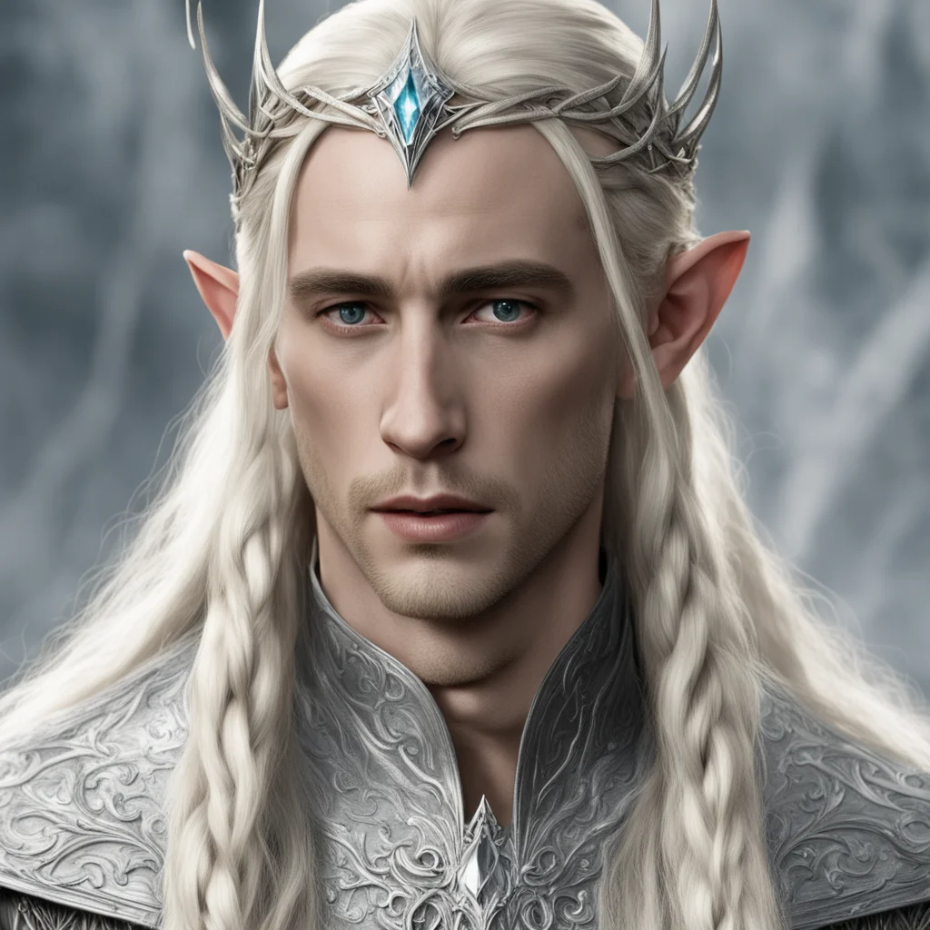 aiking thranduil with blond hair and braids wearing small thin silver elvish circlet with center diamond confident engaging wow artstation art 3