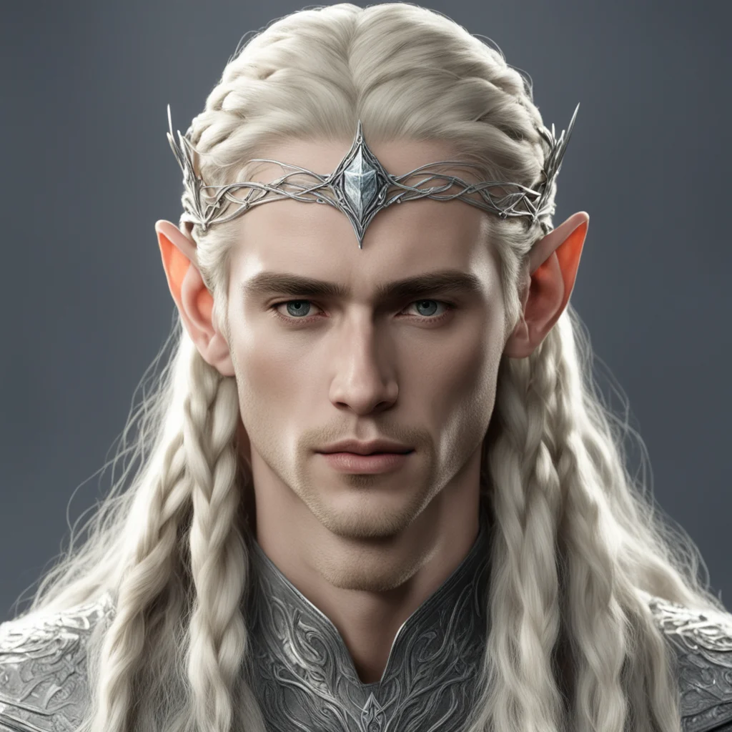 aiking thranduil with blond hair and braids wearing small thin silver elvish circlet with center diamond good looking trending fantastic 1