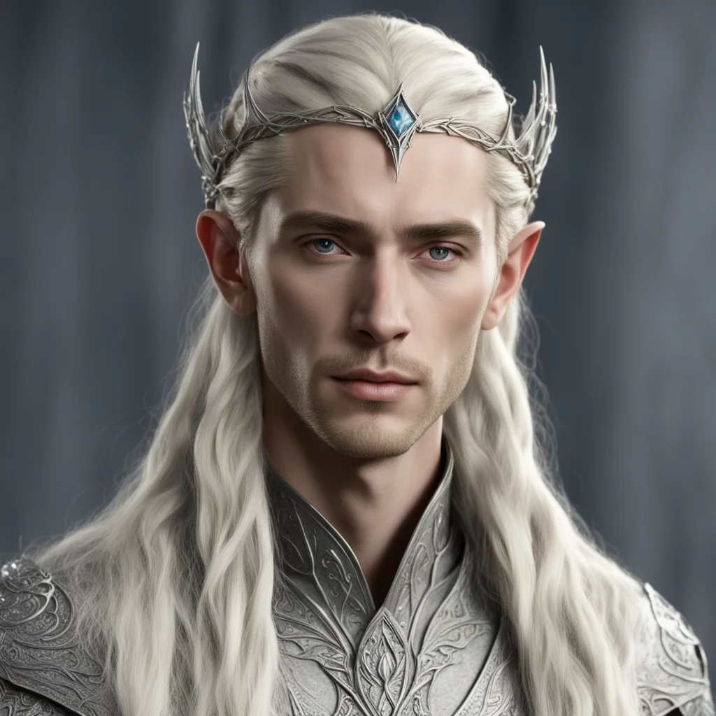 aiking thranduil with blond hair and braids wearing small thin silver elvish circlet with center diamond
