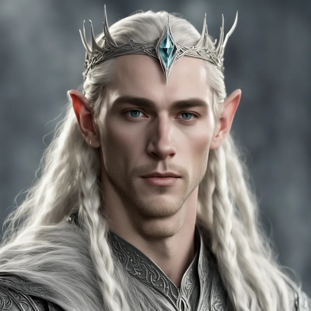 aiking thranduil with blond hair and braids wearing small thin silver elvish circlet with large center circular diamond  confident engaging wow artstation art 3