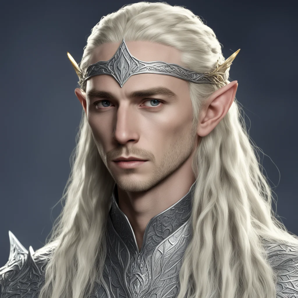 aiking thranduil with blond hair and braids wearing small thin silver elvish circlet with large center diamond  confident engaging wow artstation art 3