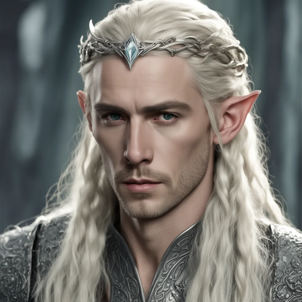 aiking thranduil with blond hair and braids wearing small thin silver serpentine elvish circlet with large center diamond amazing awesome portrait 2