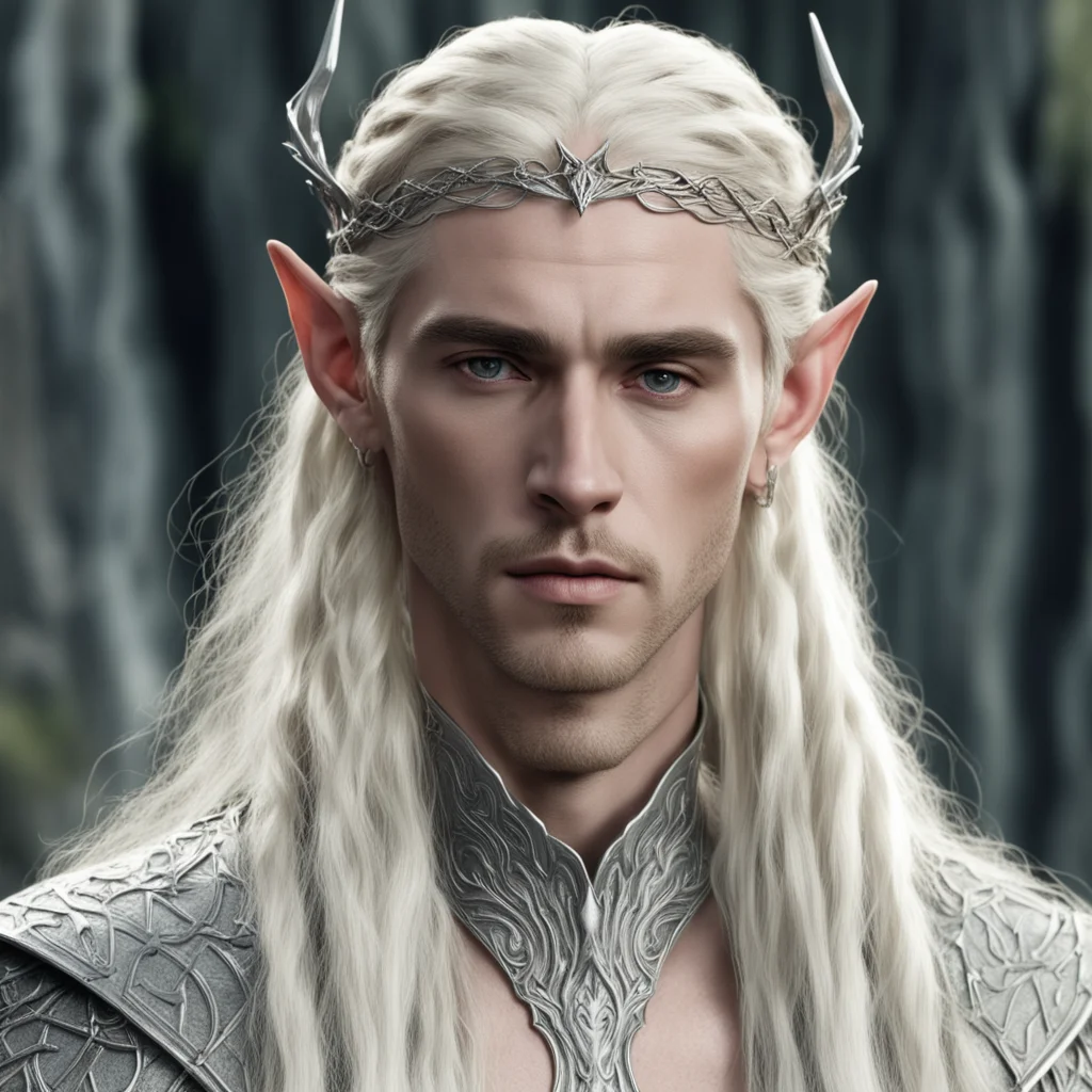 aiking thranduil with blond hair and braids wearing small thin silver serpentine elvish circlet with large center diamond good looking trending fantastic 1