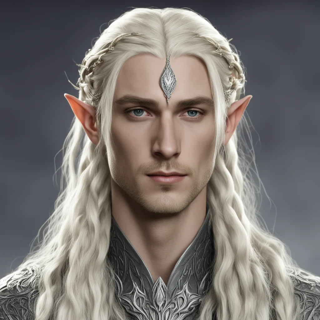 aiking thranduil with blond hair and braids wearing small thin silver sindarin elvish circlet with center diamond  amazing awesome portrait 2