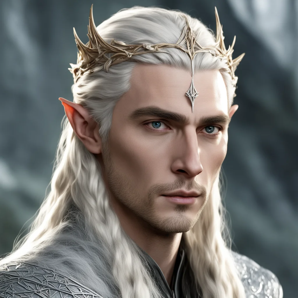 aiking thranduil with blond hair and braids wearing small thin silver sindarin elvish circlet with diamond in the center good looking trending fantastic 1