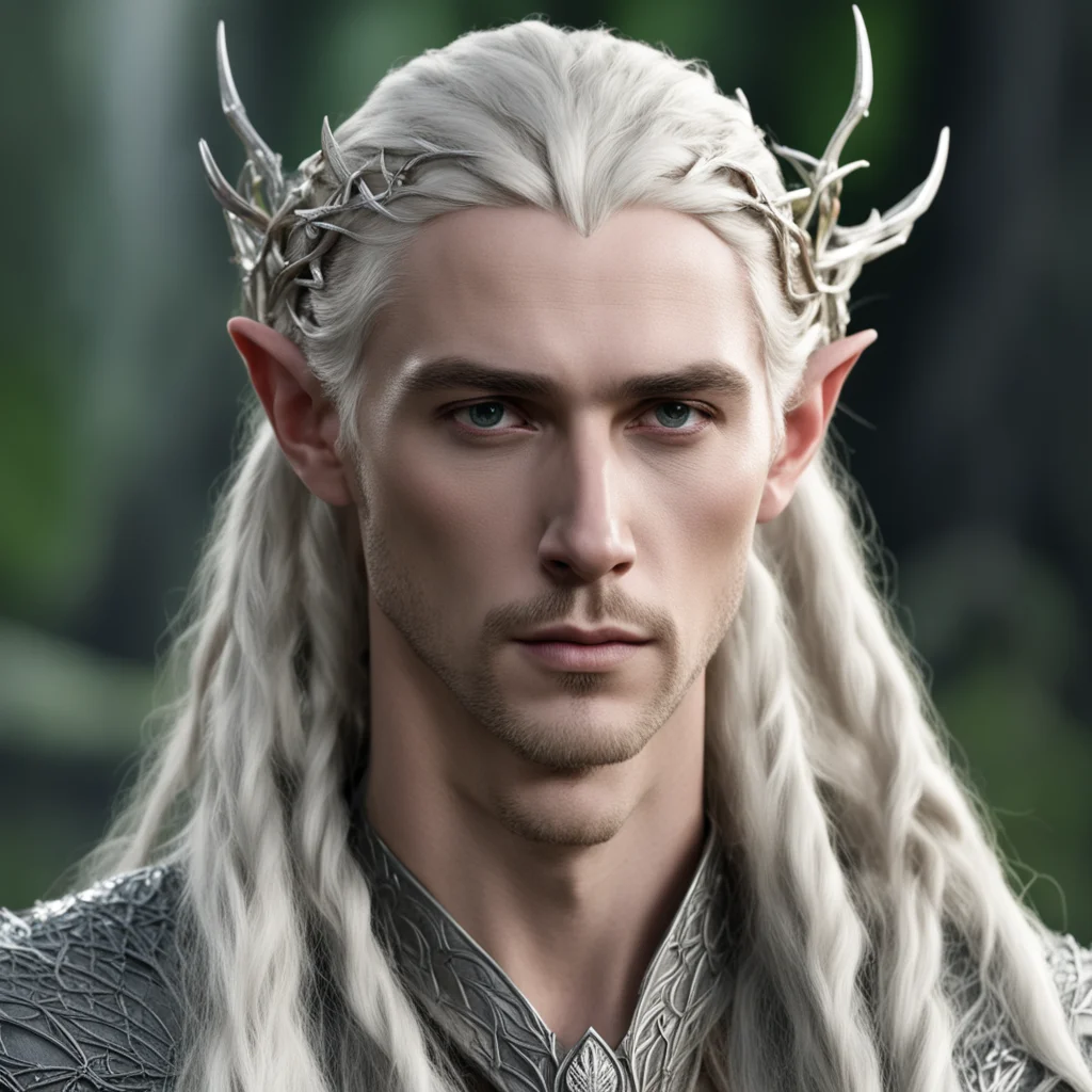 aiking thranduil with blond hair and braids wearing small thin silver twig serpentine elvish circlet with large center diamond good looking trending fantastic 1