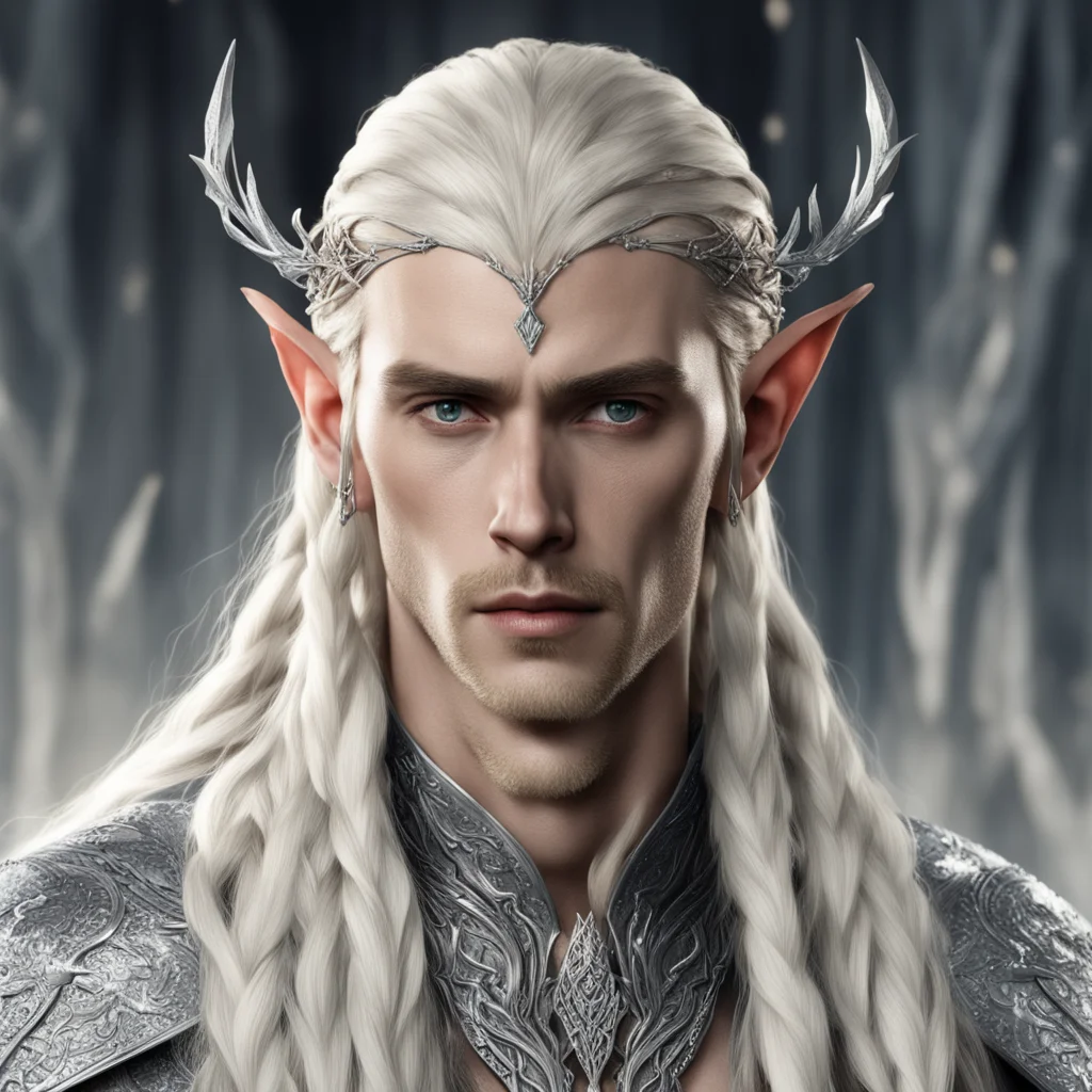 aiking thranduil with blond hair and braids wearing stings of diamonds on braids with small silver nandorin elvish circlet with large center diamond  amazing awesome portrait 2