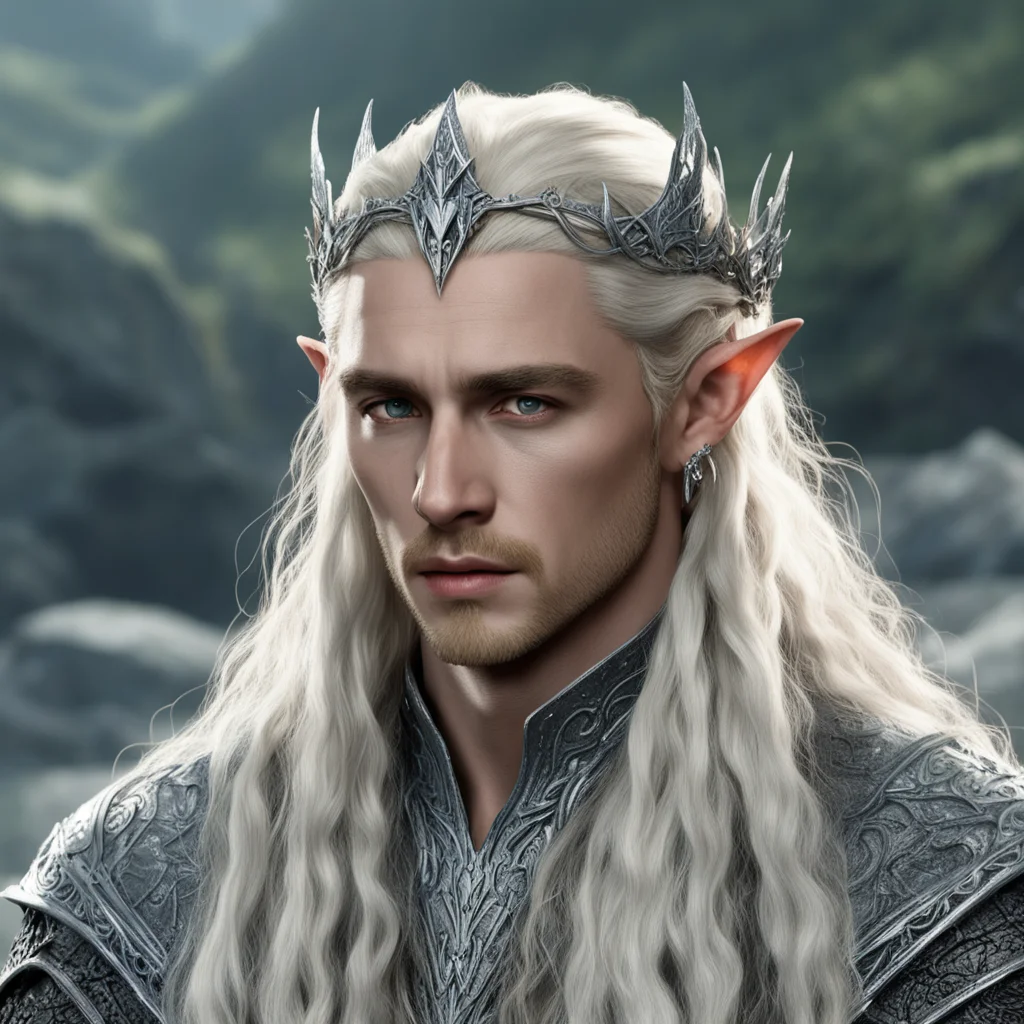 aiking thranduil with blond hair and braids wearing twisted silver elvish coronet studded with diamonds and large center diamond  amazing awesome portrait 2
