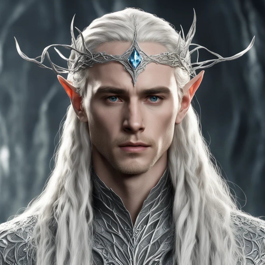 aiking thranduil with blond hair and braids wearing twisted silver vines encrusted with diamonds to form a silver elvish circlet with large center diamond  confident engaging wow artstation art 3