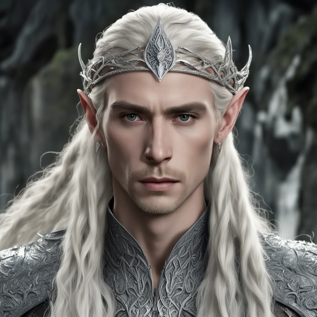 aiking thranduil with blond hair and braids wearing twisted wooden elvish circlet encased in silver and encrusted with diamonds with large center diamond confident engaging wow artstation art 3
