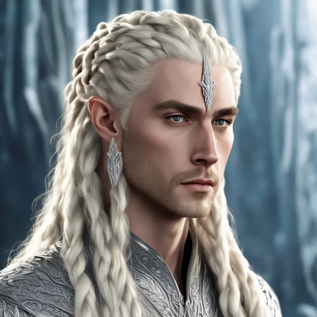 aiking thranduil with blond hair and braids wearing wearing large diamond clusters on silver with large center diamond in the hair good looking trending fantastic 1