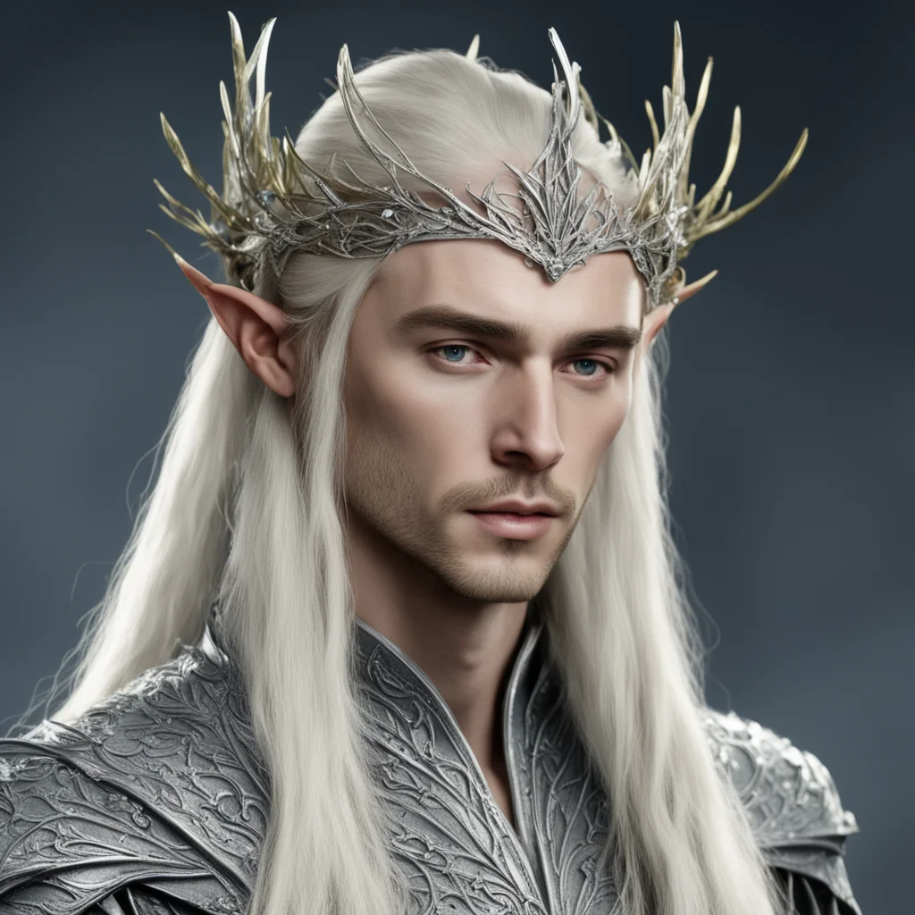 aiking thranduil with blond hair wearing a silver vine encrusted with diamonds to form a small slender elvish circlet with center diamond amazing awesome portrait 2