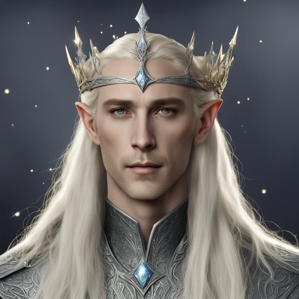 aiking thranduil with blond hair wearing elvish silver circlet with diamond stars  amazing awesome portrait 2