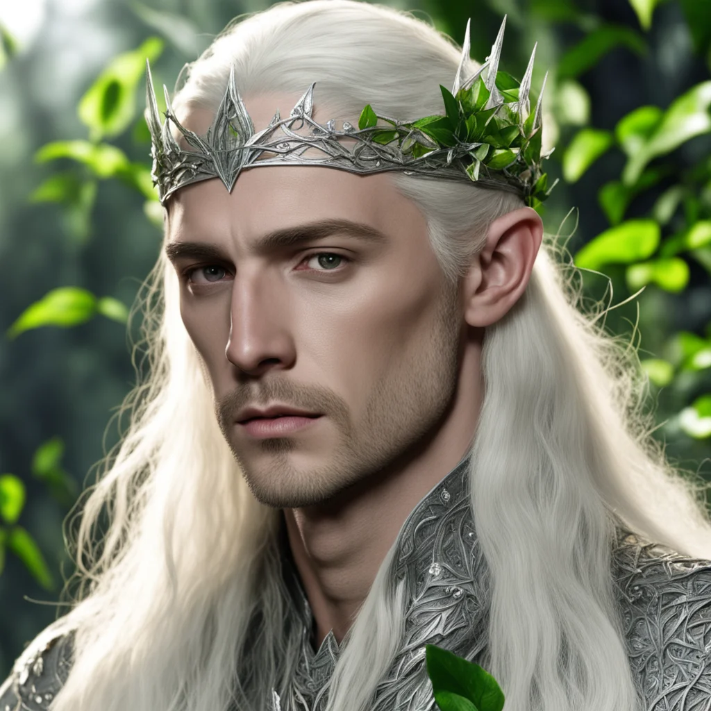 king thranduil with blond hair wearing ivy leaves made of pure silver into elvish circlet with diamonds amazing awesome portrait 2
