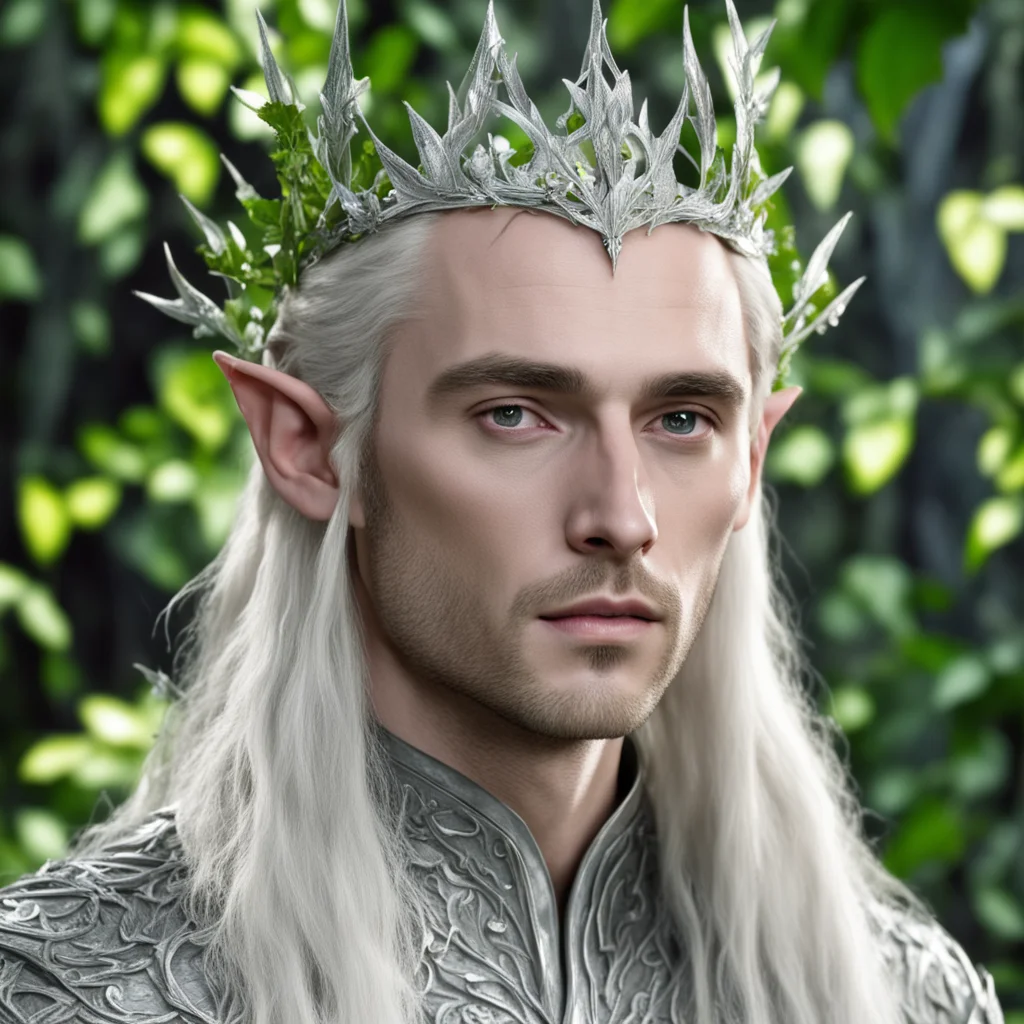 aiking thranduil with blond hair wearing ivy leaves made of pure silver into elvish circlet with diamonds confident engaging wow artstation art 3
