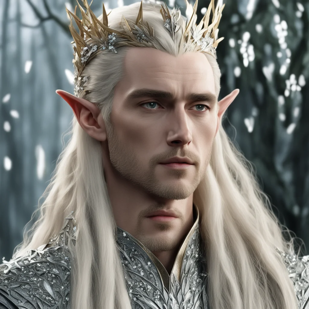 aiking thranduil with blond hair wearing silver laurel branches and large clusters of diamonds in the hair good looking trending fantastic 1