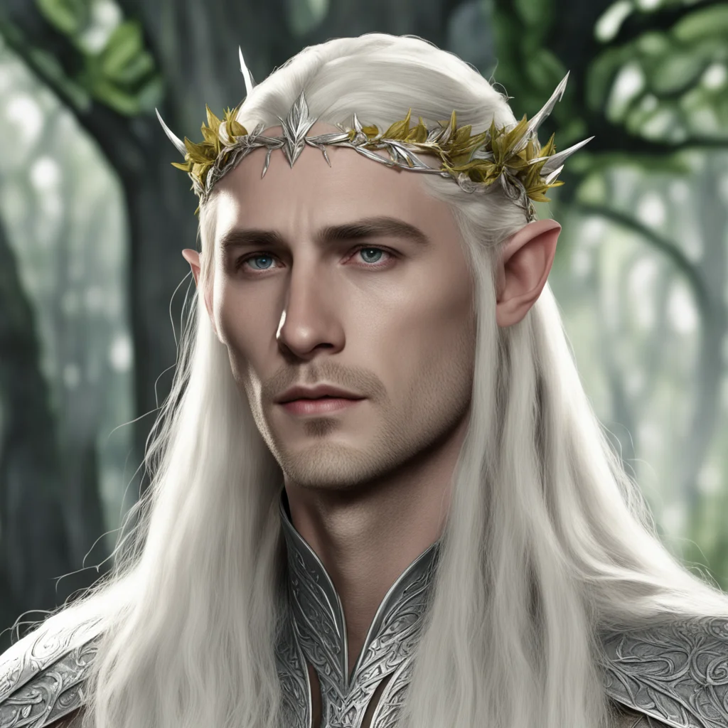 aiking thranduil with blond hair wearing silver laurel leaf elven circlet with diamond berries amazing awesome portrait 2