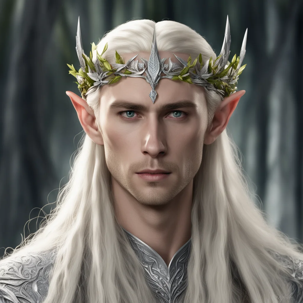 aiking thranduil with blond hair wearing silver laurel leaf elven circlet with diamond berries confident engaging wow artstation art 3