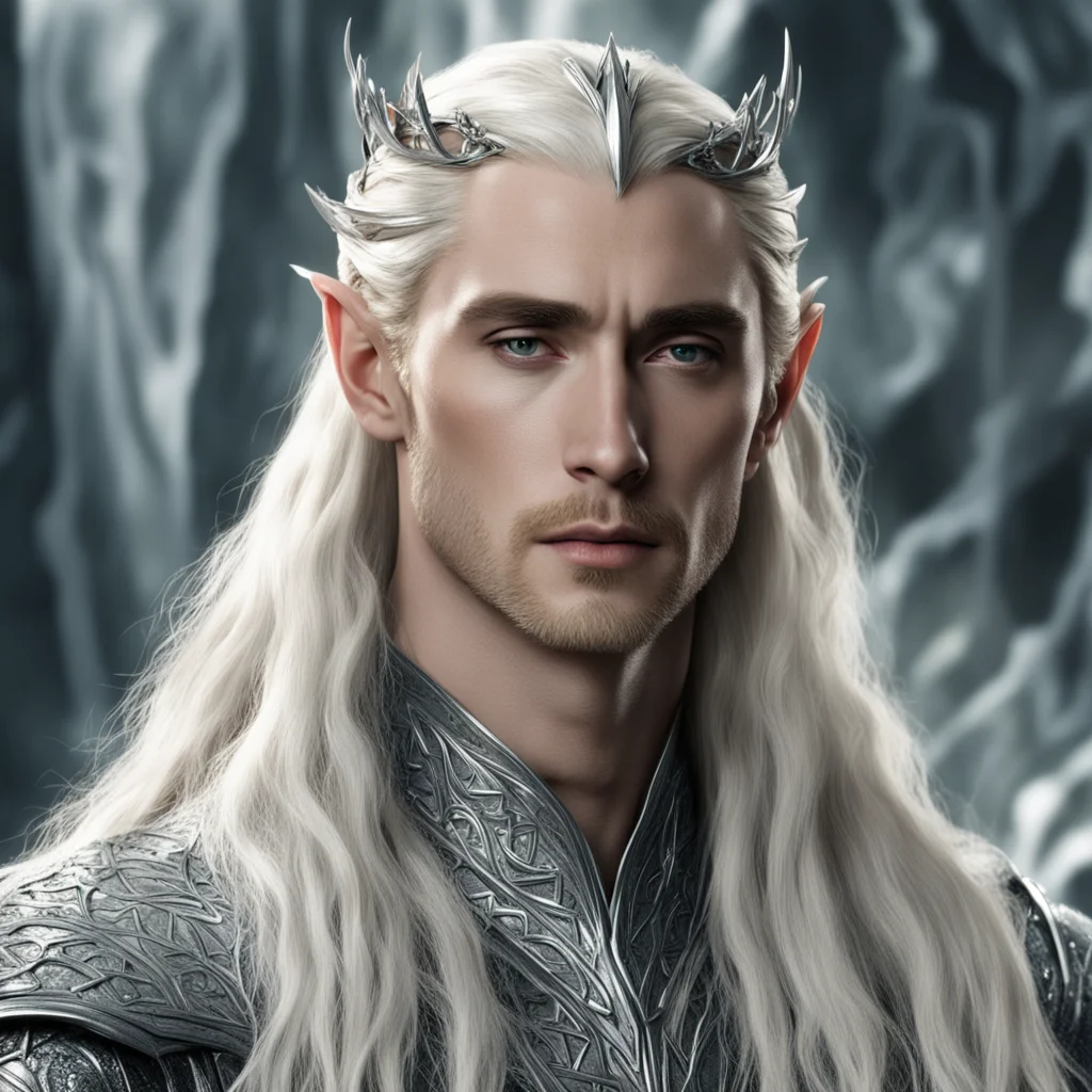 aiking thranduil with blond hair wearing silver serpentine intertwined with diamonds amazing awesome portrait 2