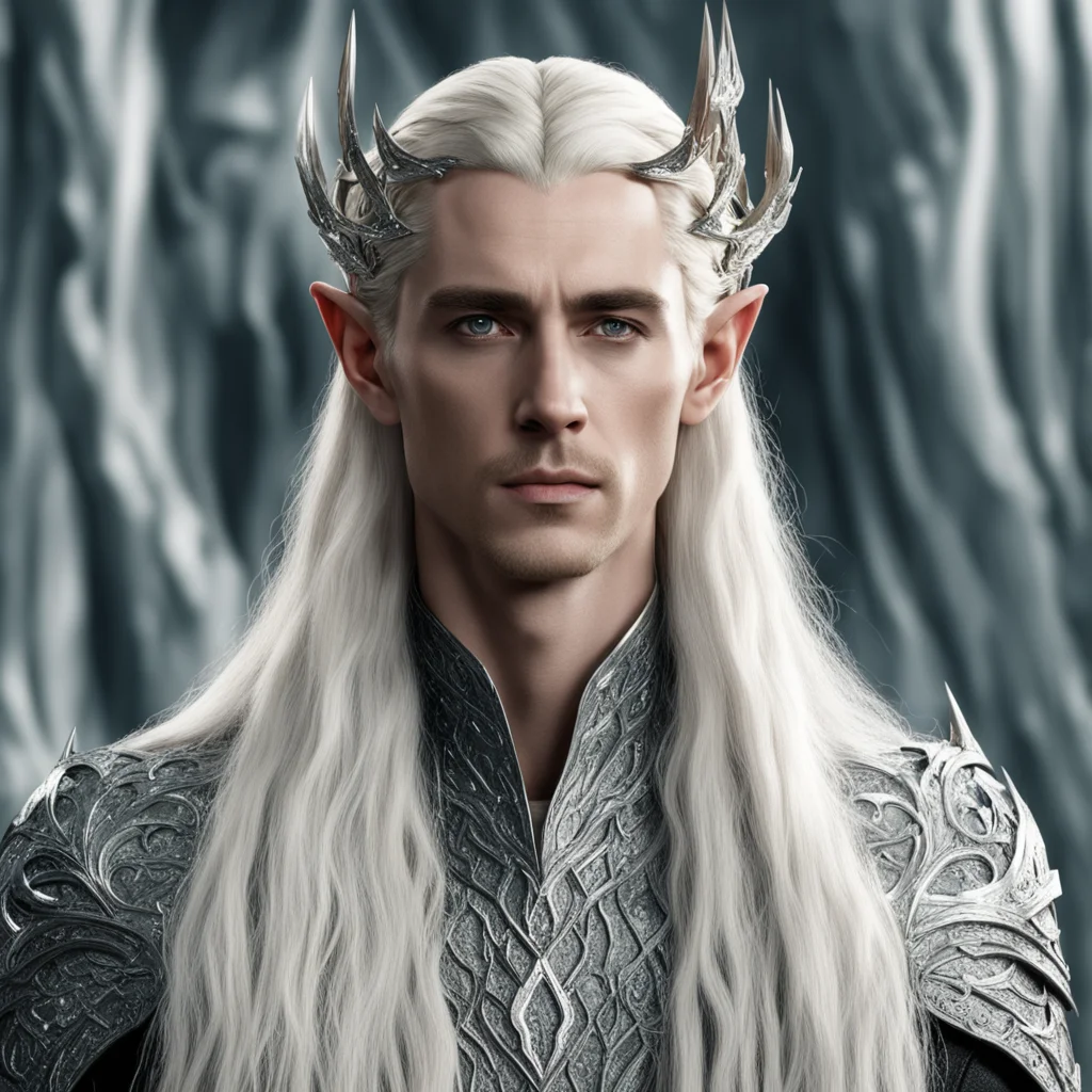 aiking thranduil with blond hair wearing silver serpentine intertwined with diamonds