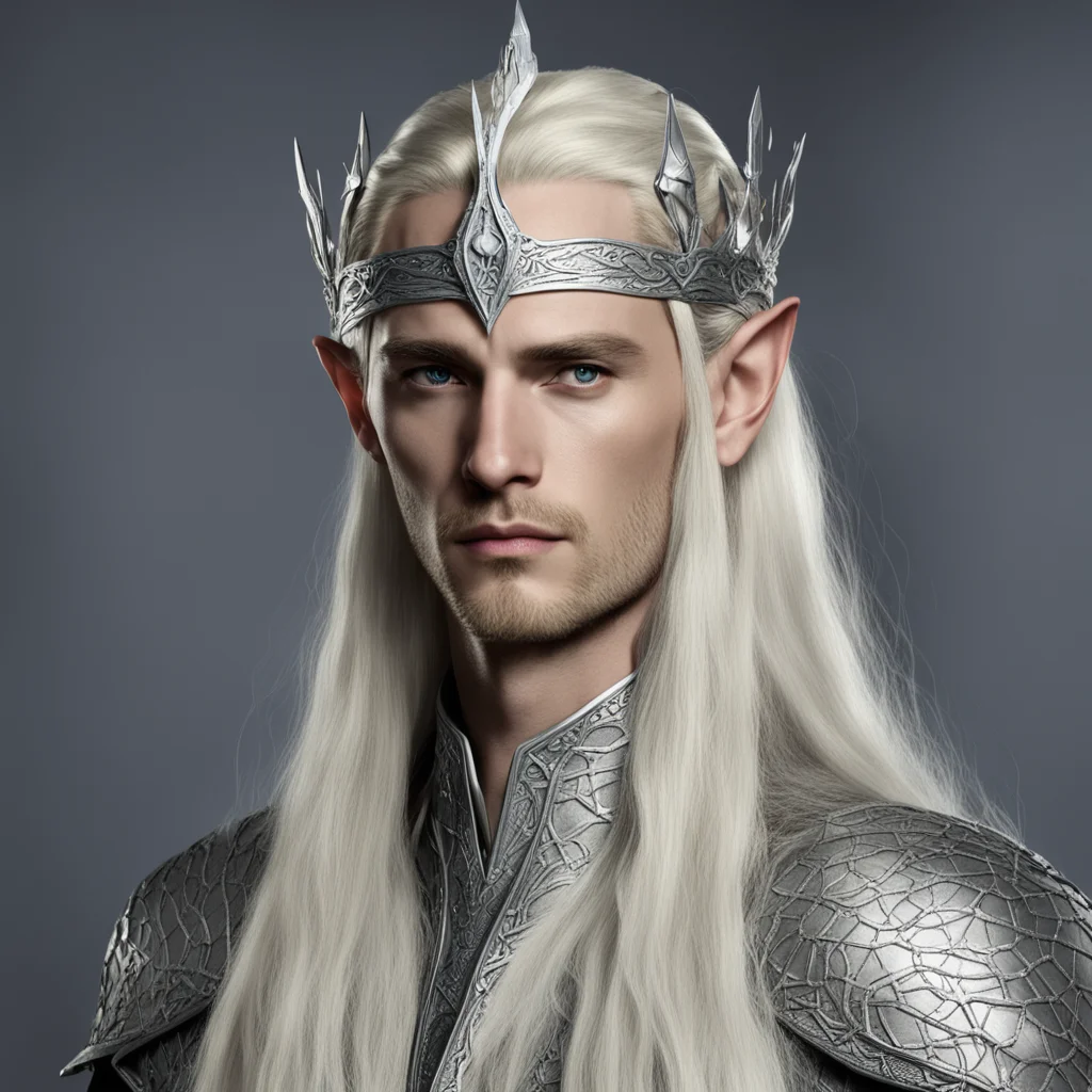 aiking thranduil with blond hair wearing silver snake elven circlet with diamonds amazing awesome portrait 2