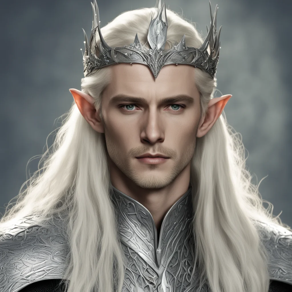 aiking thranduil with blond hair wearing silver snake elven circlet with diamonds good looking trending fantastic 1