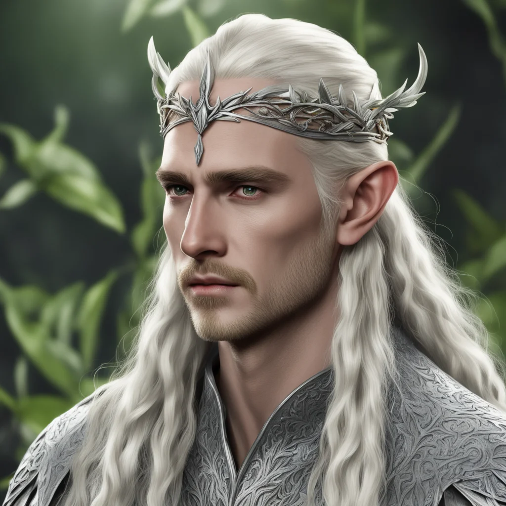 aiking thranduil with blond hair with braids wearing laurel leaf of silver and diamond berry silver elvish circlet  amazing awesome portrait 2