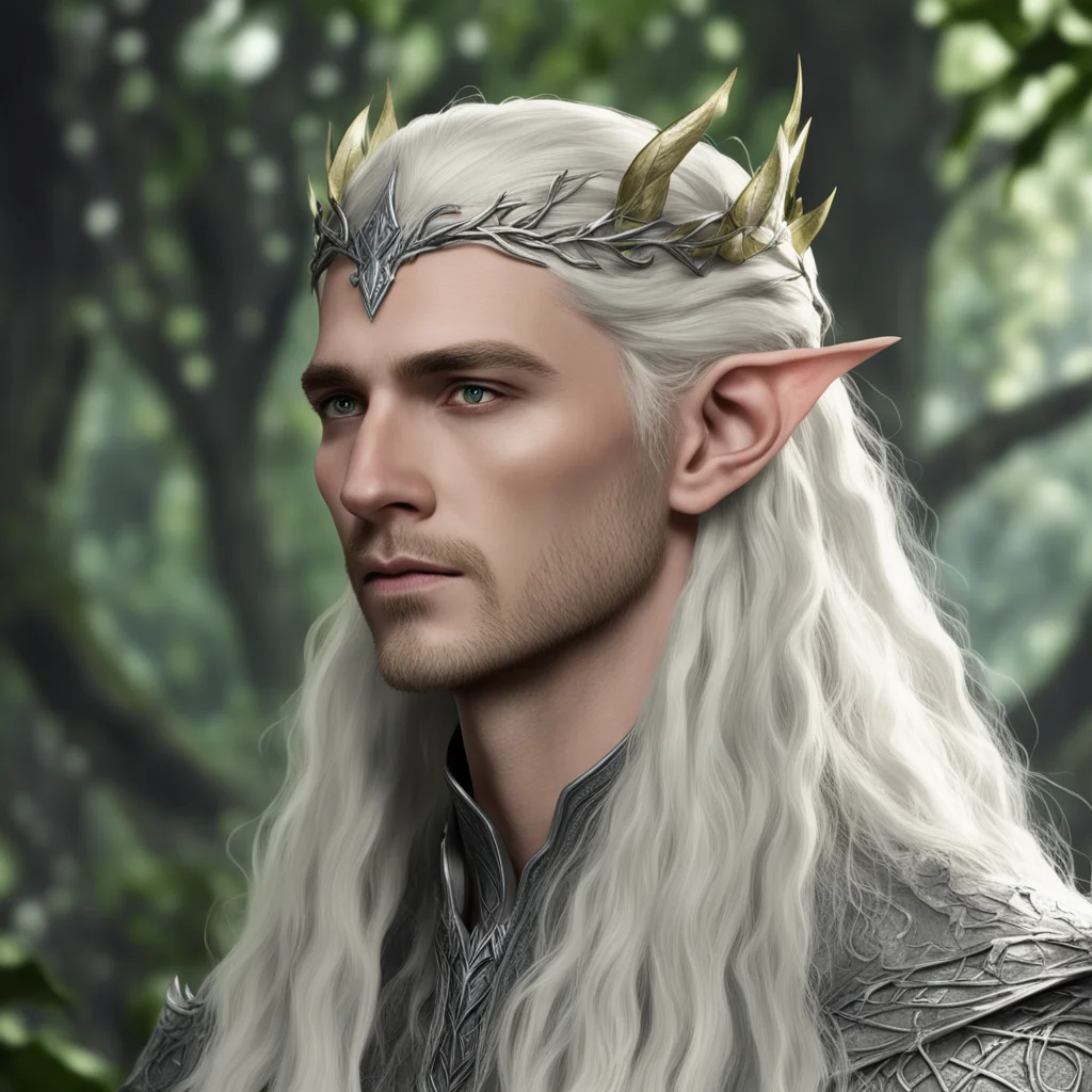 aiking thranduil with blond hair with braids wearing laurel leaf of silver and diamond berry silver elvish circlet  good looking trending fantastic 1