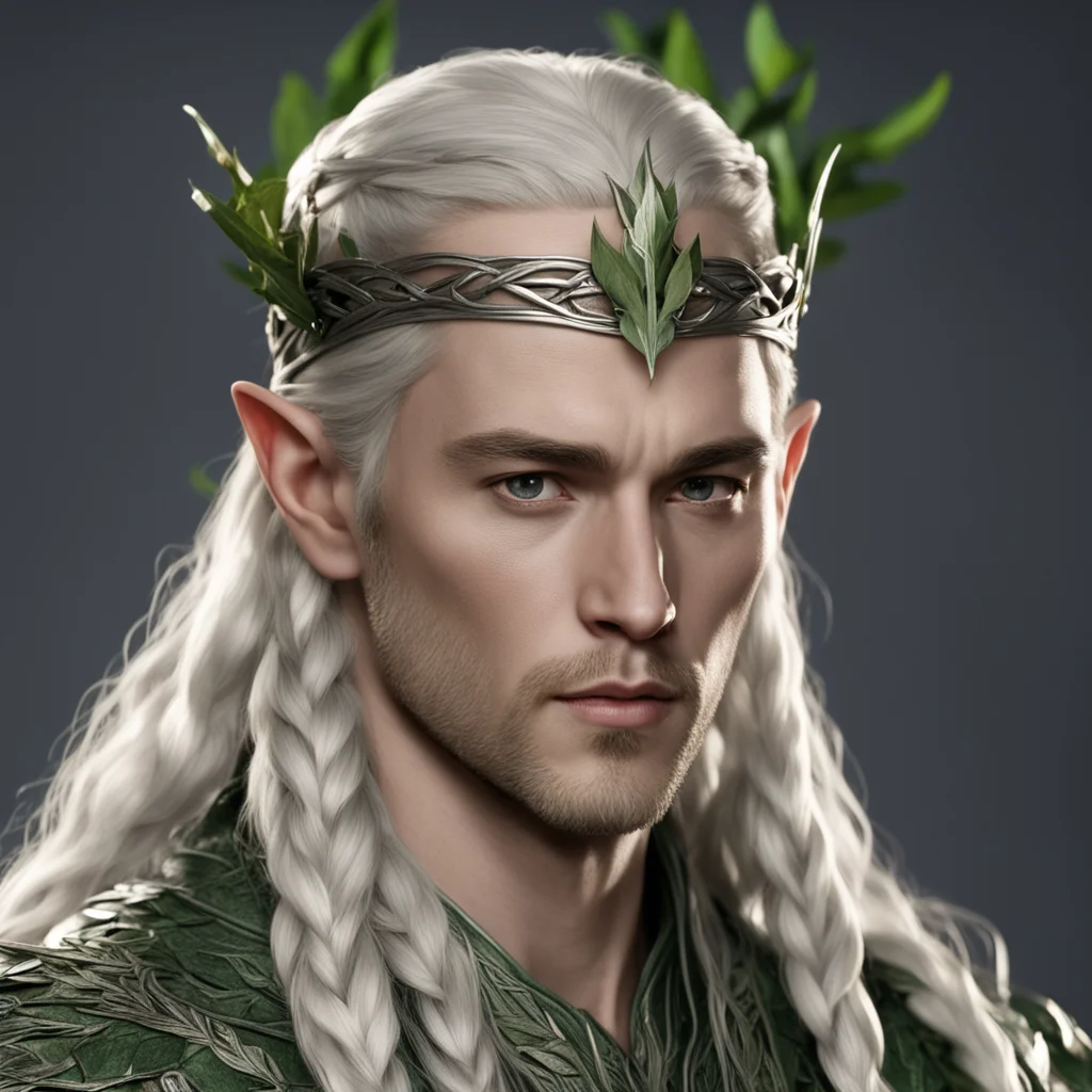 king thranduil with blond hair with braids wearing laurel leaves made of silver on the head amazing awesome portrait 2
