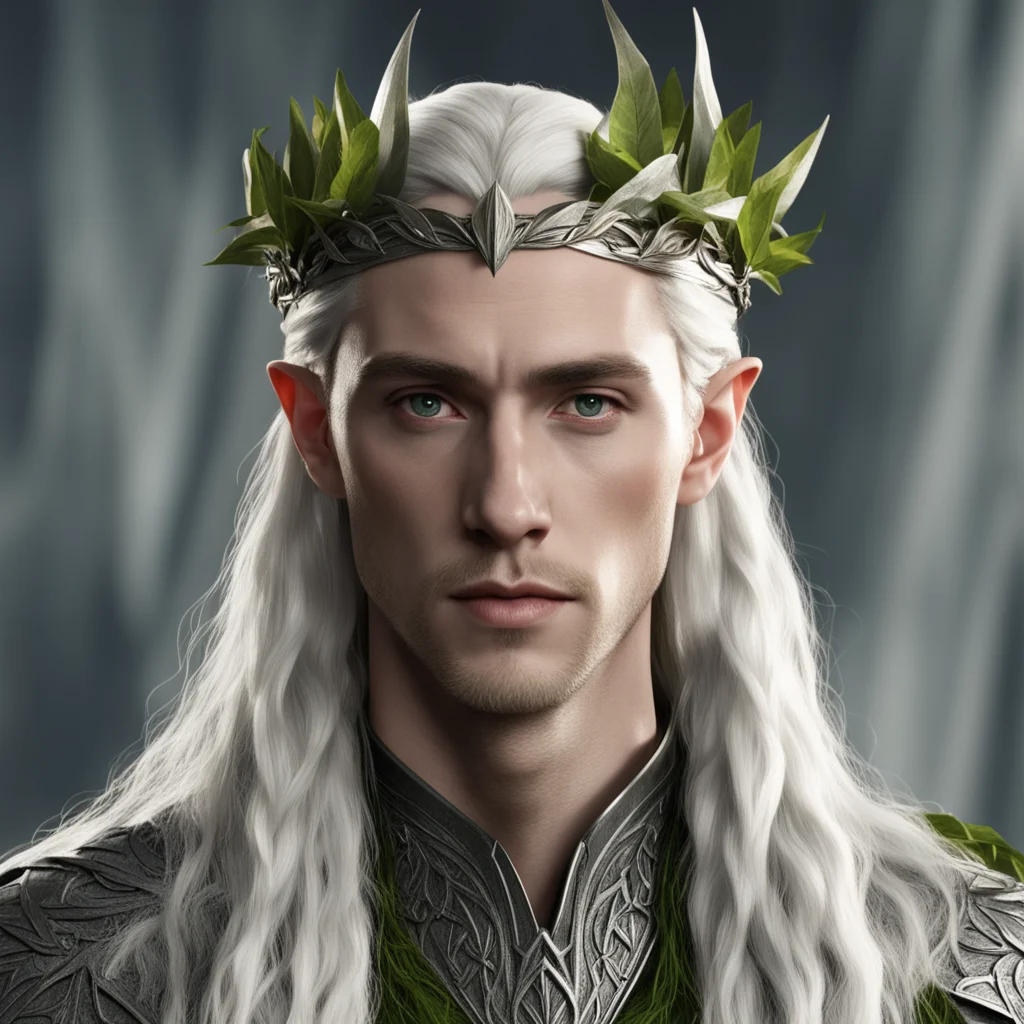 aiking thranduil with blond hair with braids wearing laurel leaves made of silver on the head confident engaging wow artstation art 3