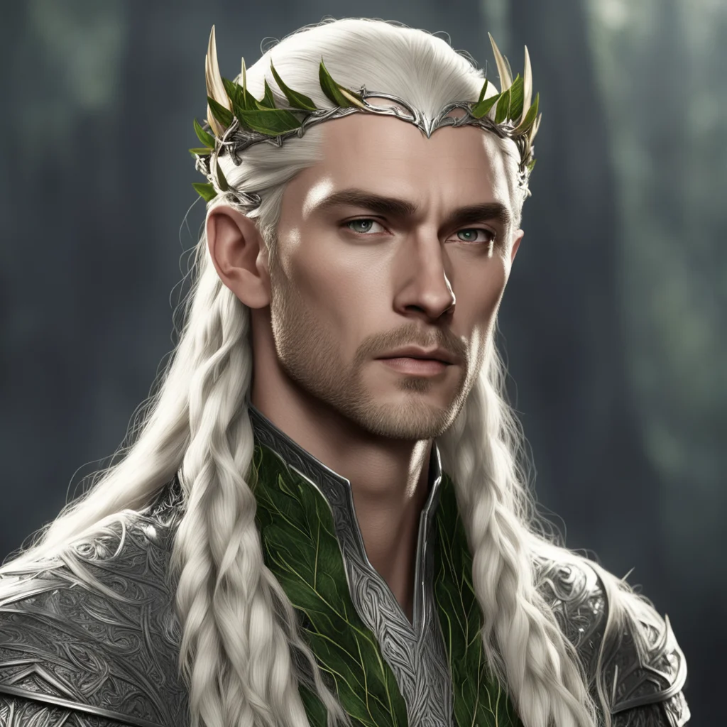 aiking thranduil with blond hair with braids wearing laurel leaves made of silver on the head good looking trending fantastic 1