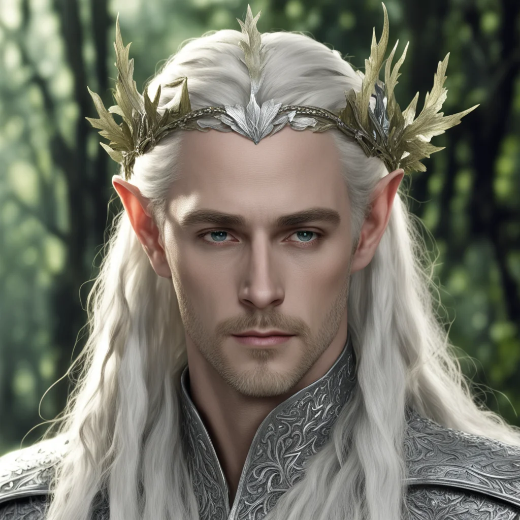 aiking thranduil with blond hair with braids wearing oak leaves of silver elvish circlet encrusted with diamonds  amazing awesome portrait 2