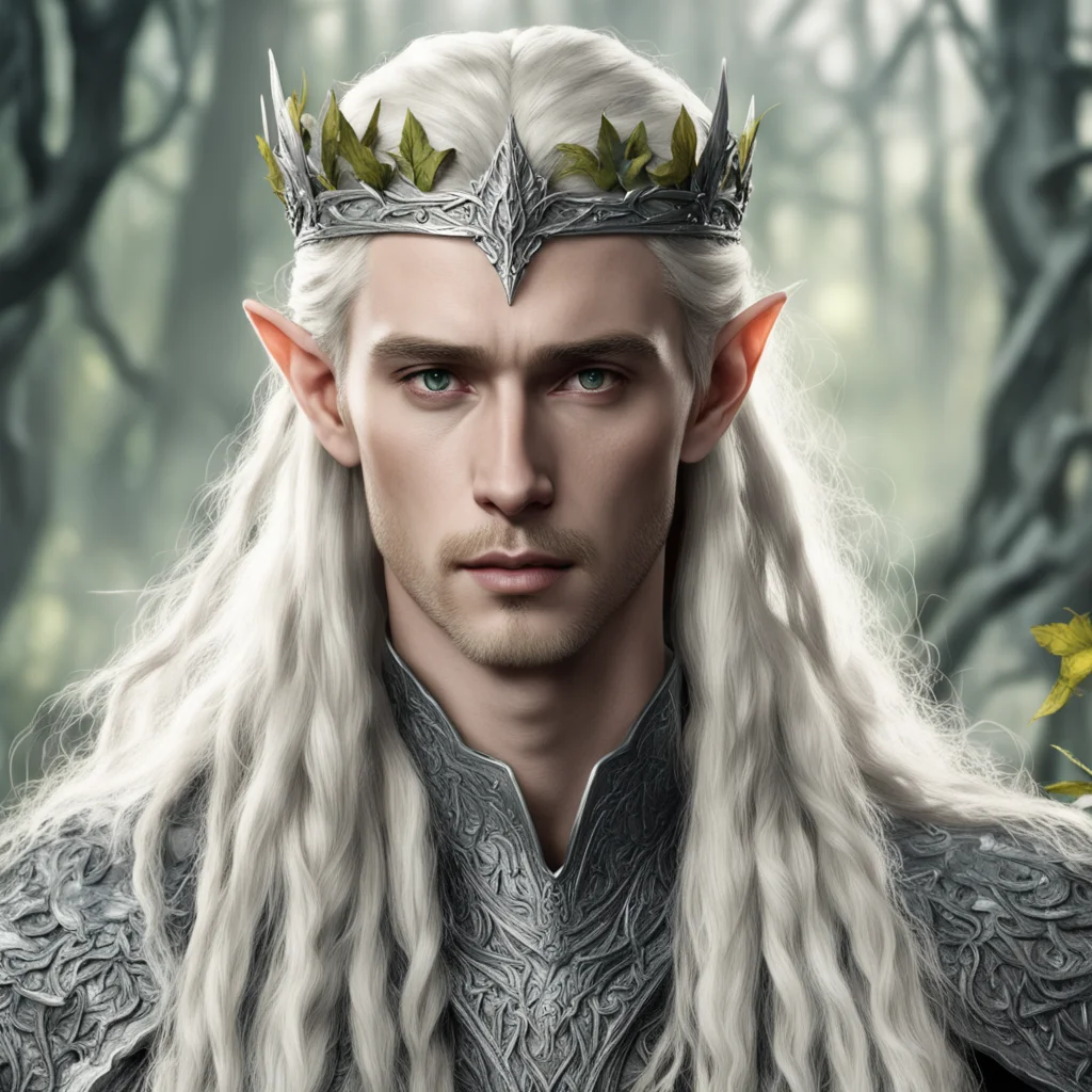 aiking thranduil with blond hair with braids wearing oak leaves of silver elvish circlet encrusted with diamonds  confident engaging wow artstation art 3