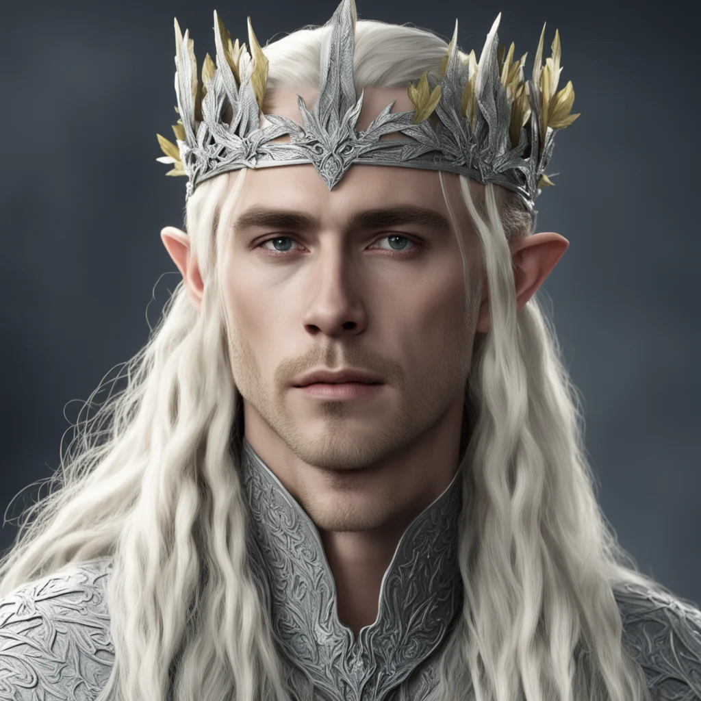 aiking thranduil with blond hair with braids wearing oak leaves of silver elvish circlet encrusted with diamonds amazing awesome portrait 2