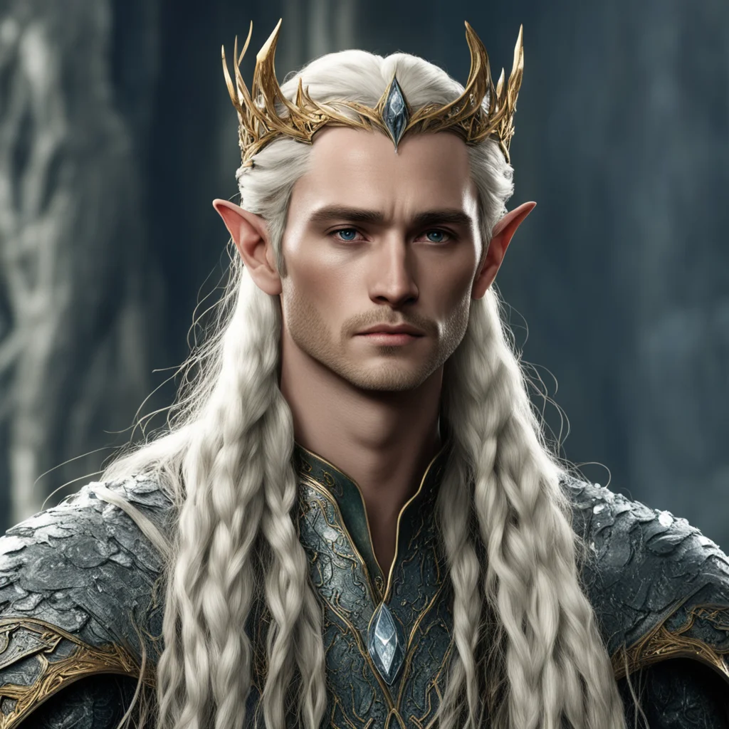 aiking thranduil with blond hair with braids wearing serpentine elvish circlet encrusted with diamonds confident engaging wow artstation art 3