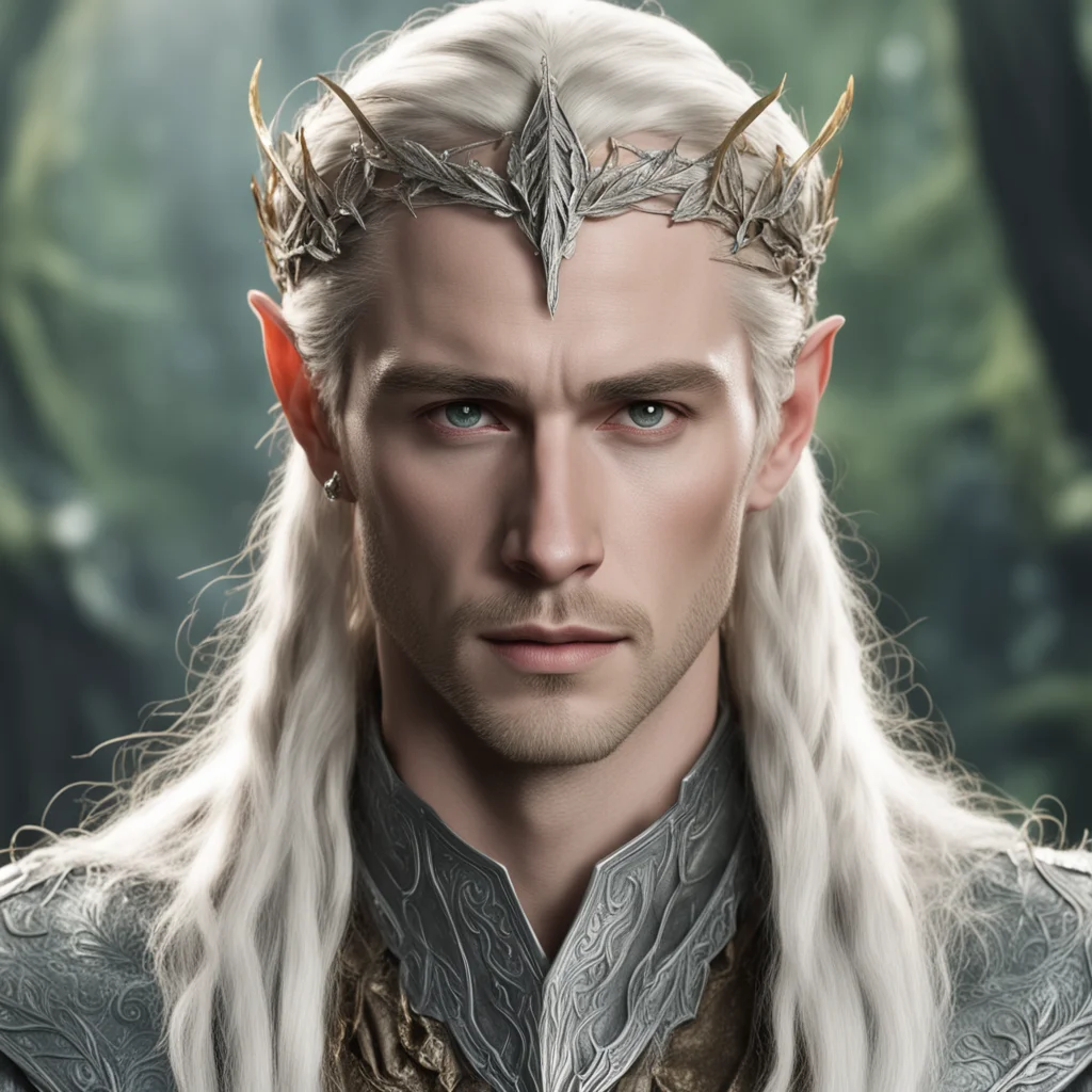 aiking thranduil with blond hair with braids wearing silver beech leaf elvish circlet encrusted with dianonds good looking trending fantastic 1