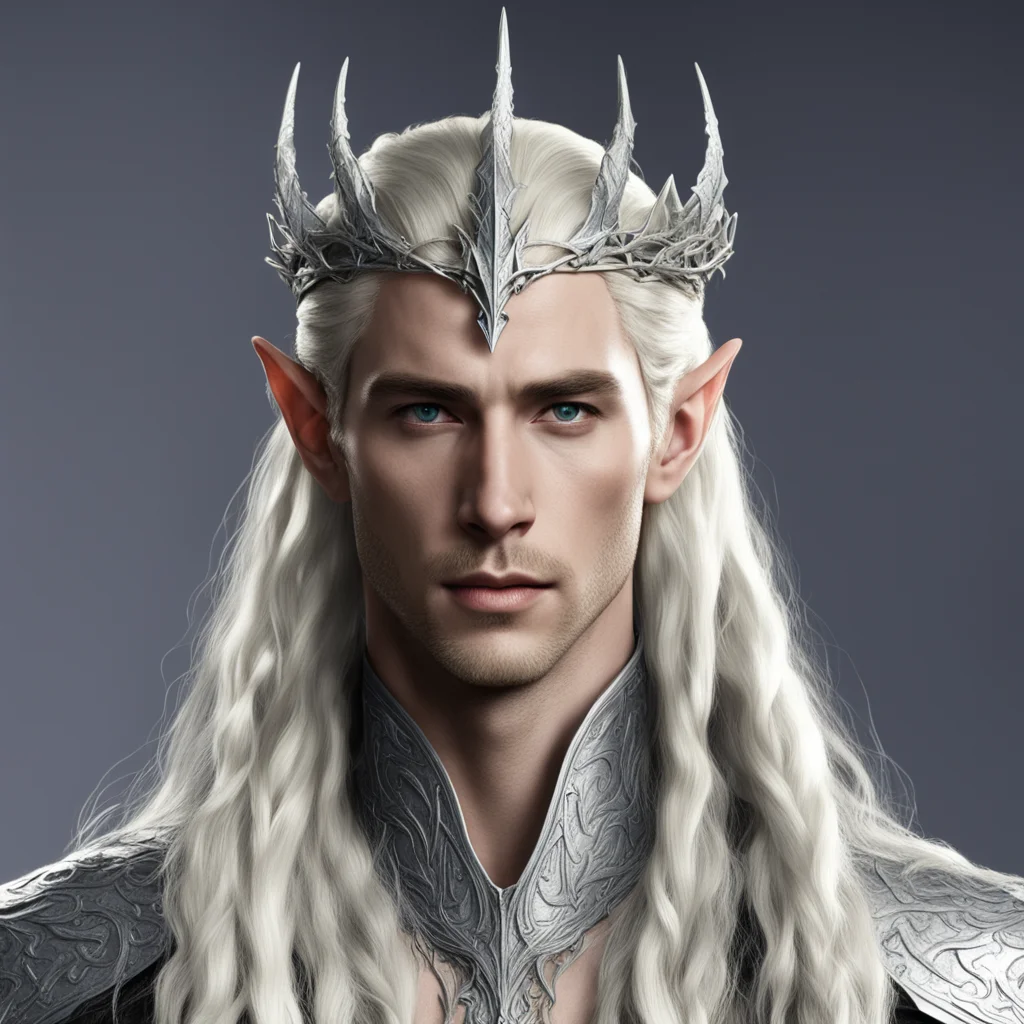 aiking thranduil with blond hair with braids wearing silver dragon elvish circlet with diamonds amazing awesome portrait 2