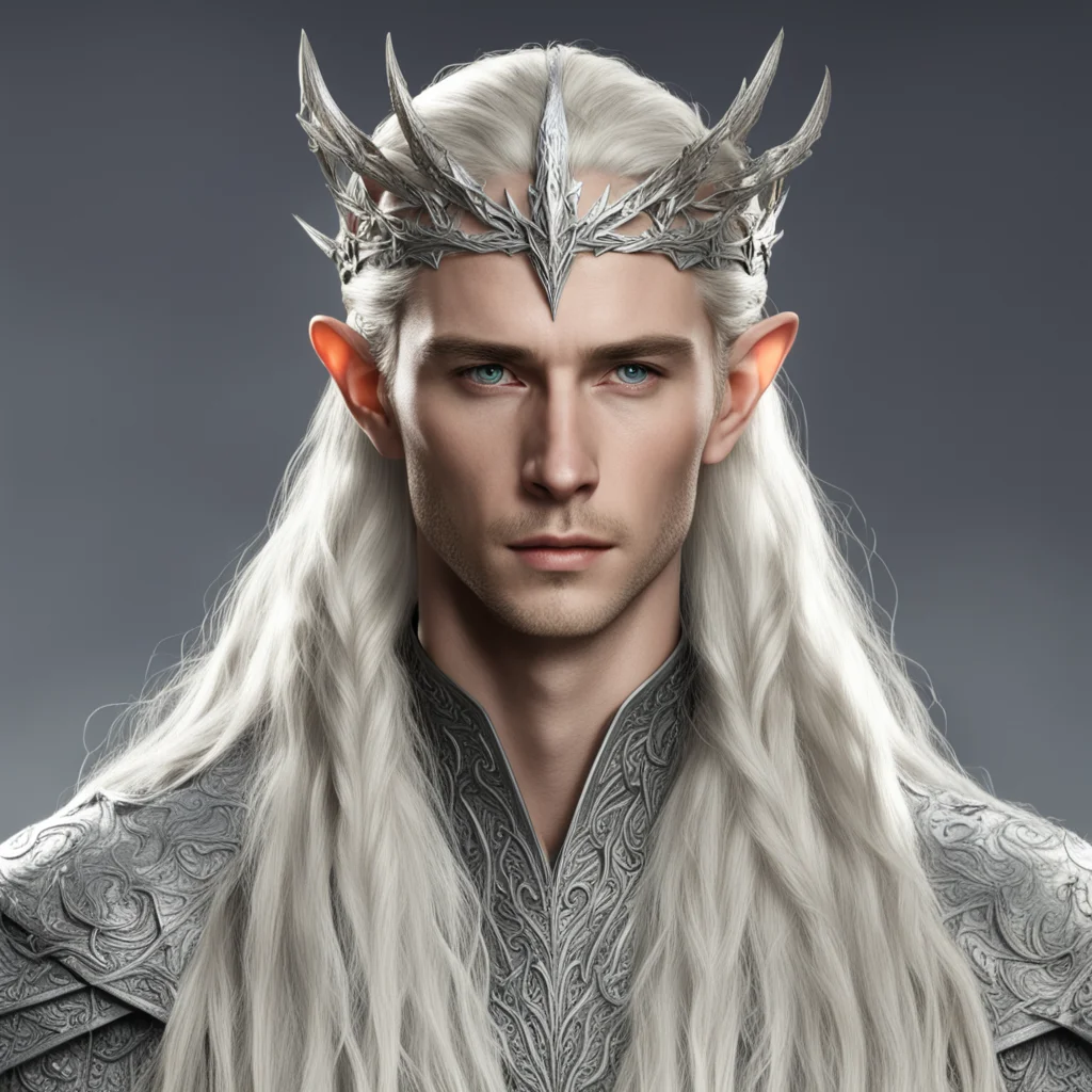 aiking thranduil with blond hair with braids wearing silver dragon elvish circlet with diamonds good looking trending fantastic 1