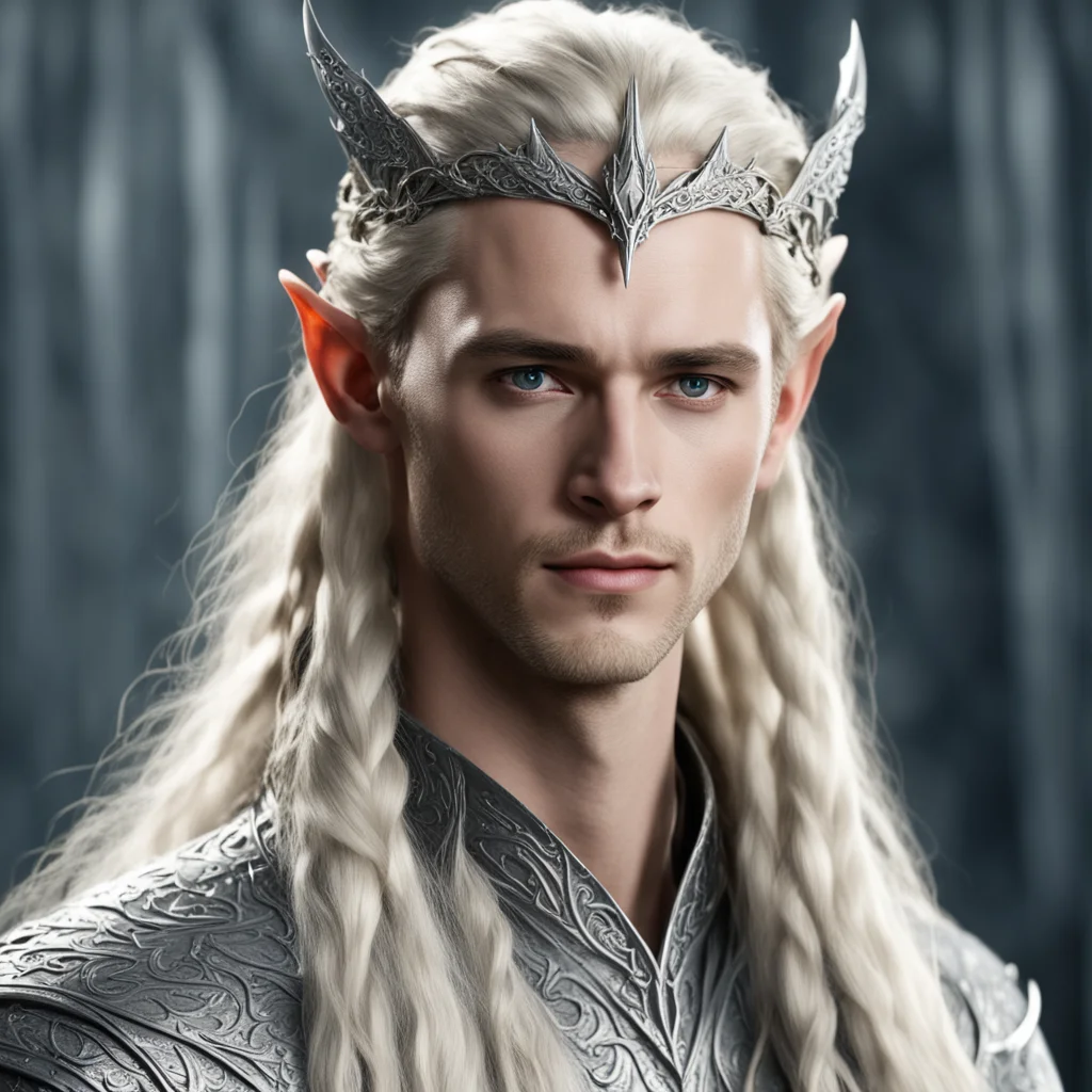 aiking thranduil with blond hair with braids wearing silver dragon elvish circlet with diamonds