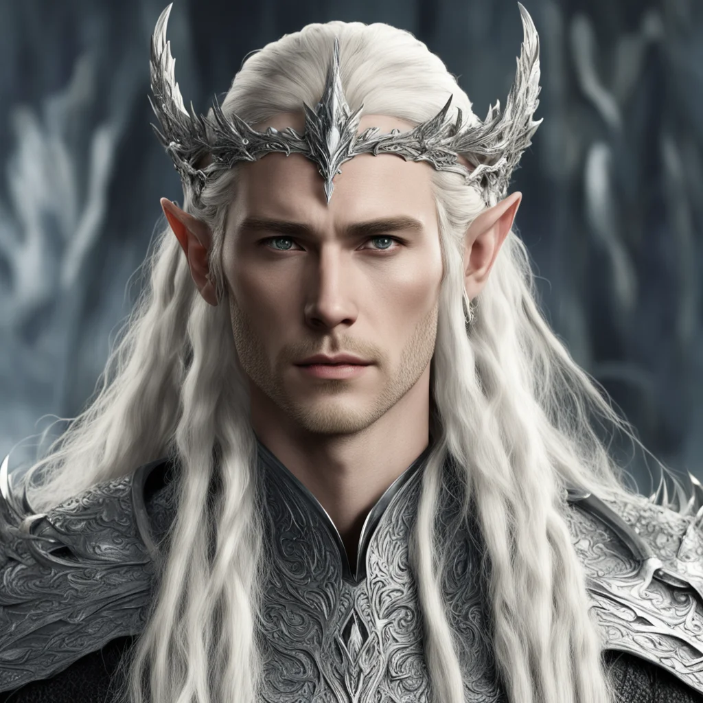 aiking thranduil with blond hair with braids wearing silver dragon elvish coronet heavily accented with diamonds amazing awesome portrait 2