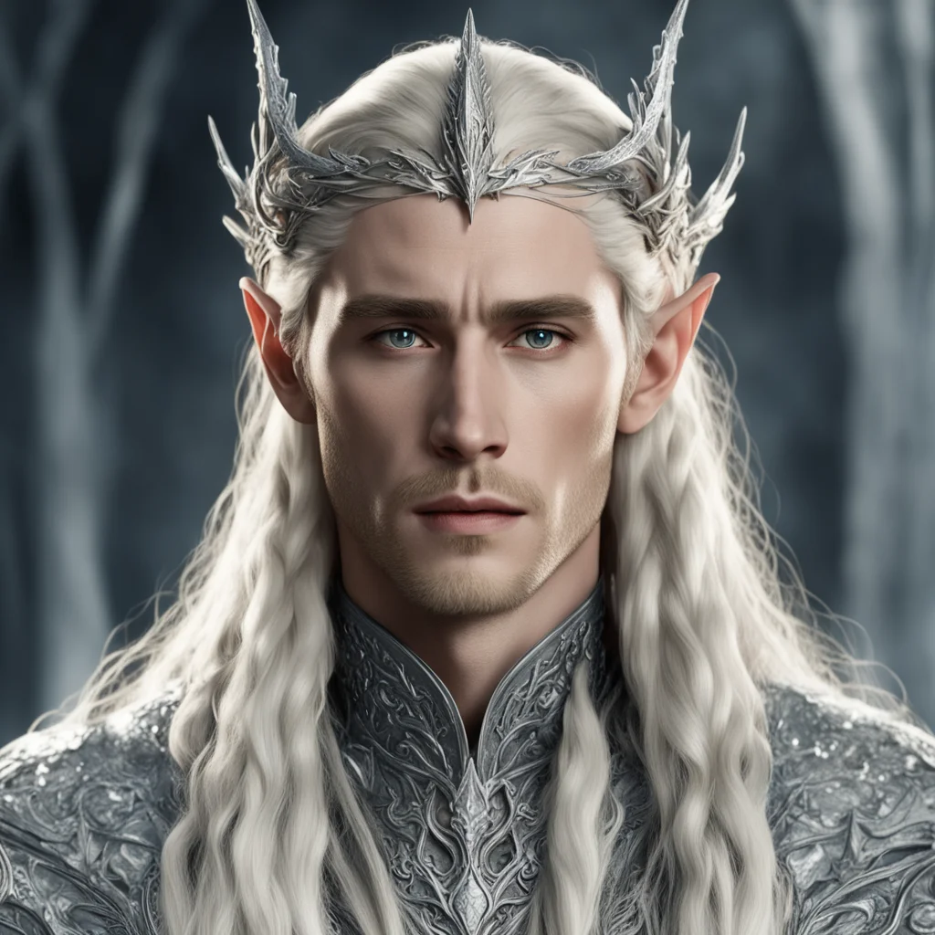 aiking thranduil with blond hair with braids wearing silver dragon elvish coronet heavily accented with diamonds confident engaging wow artstation art 3