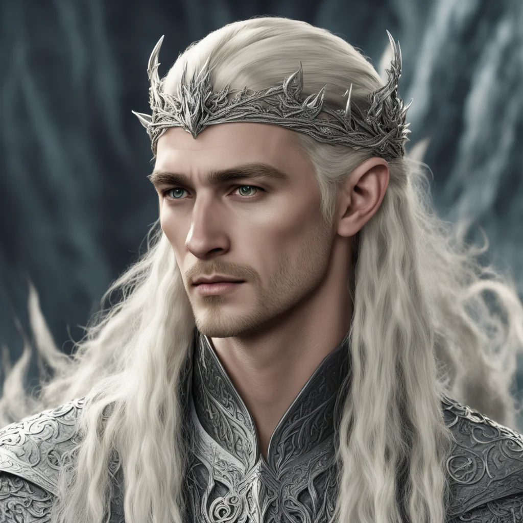 aiking thranduil with blond hair with braids wearing silver dragon elvish coronet heavily accented with diamonds good looking trending fantastic 1