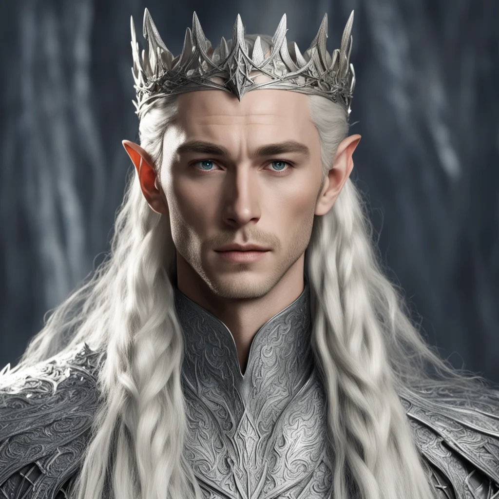 aiking thranduil with blond hair with braids wearing silver dragon elvish crown with diamonds amazing awesome portrait 2