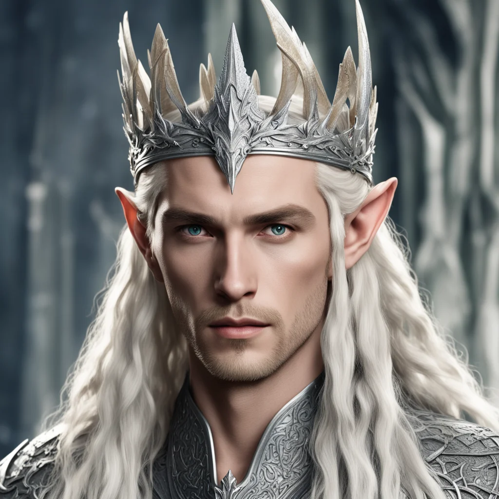 aiking thranduil with blond hair with braids wearing silver dragon elvish crown with large diamonds amazing awesome portrait 2