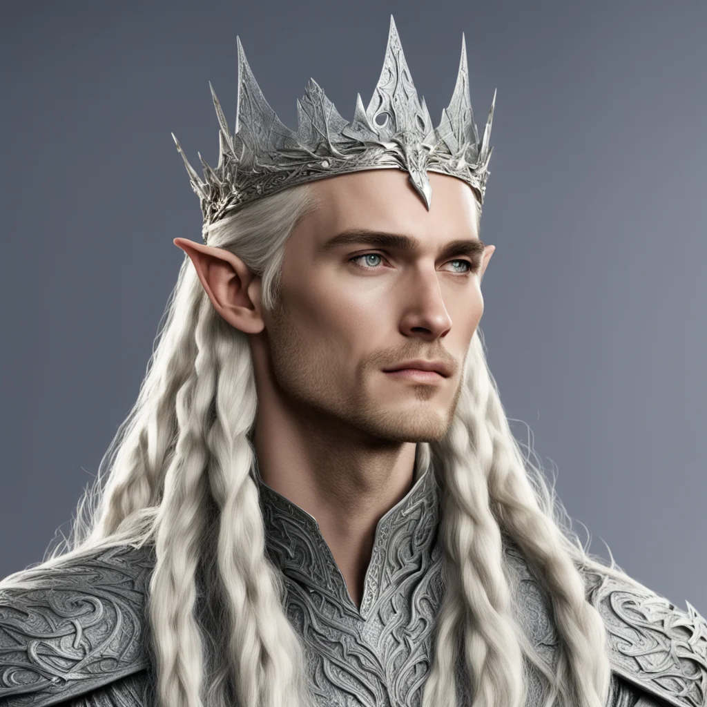 aiking thranduil with blond hair with braids wearing silver dragon elvish crown with large diamonds confident engaging wow artstation art 3