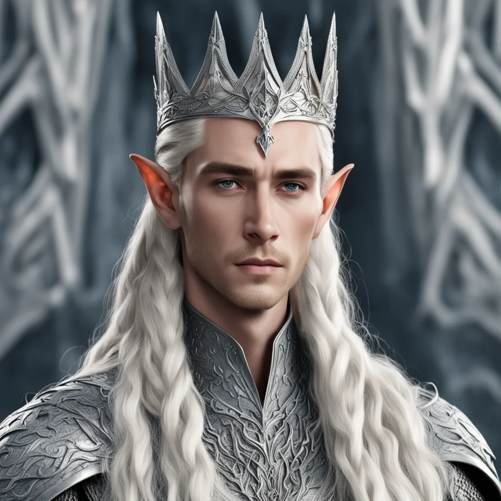 aiking thranduil with blond hair with braids wearing silver dragon elvish crown with large diamonds good looking trending fantastic 1