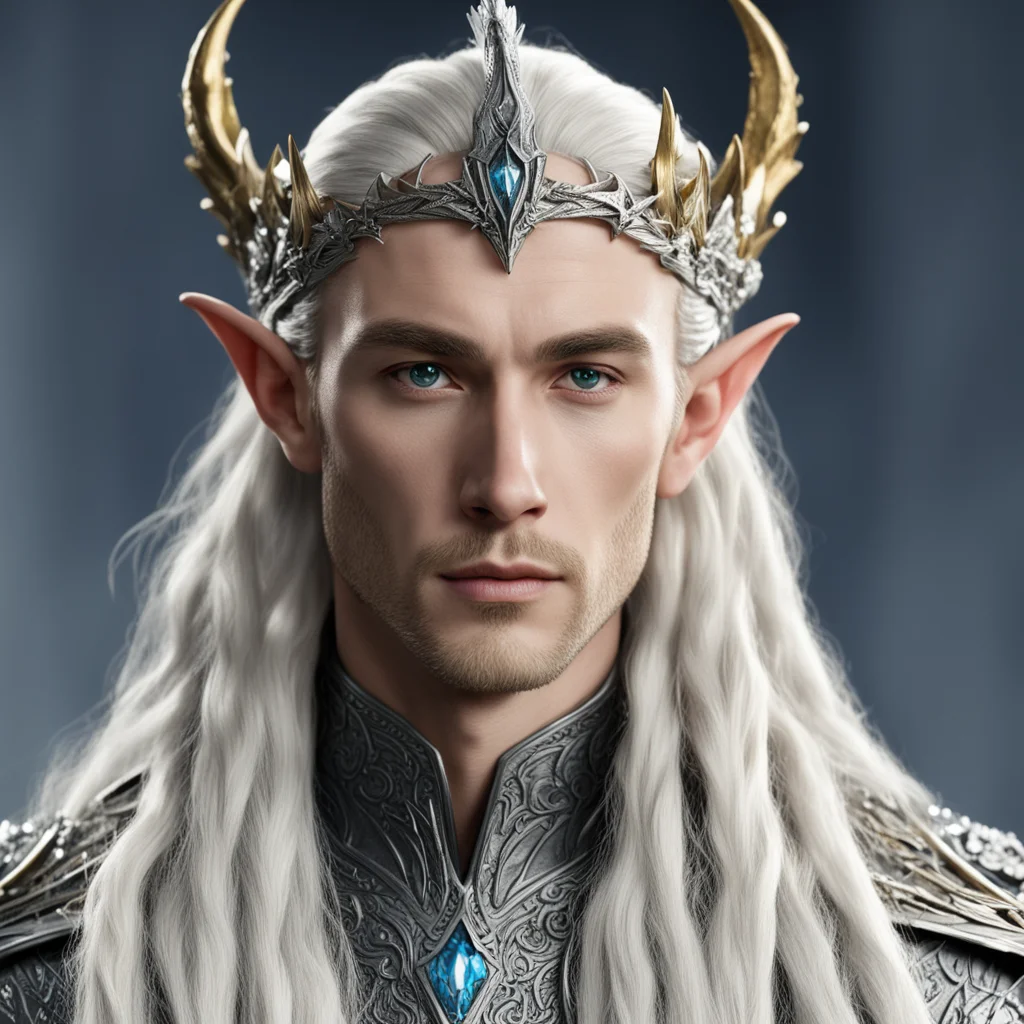 king thranduil with blond hair with braids wearing silver dragon figurines on elvish coronet with diamonds  amazing awesome portrait 2