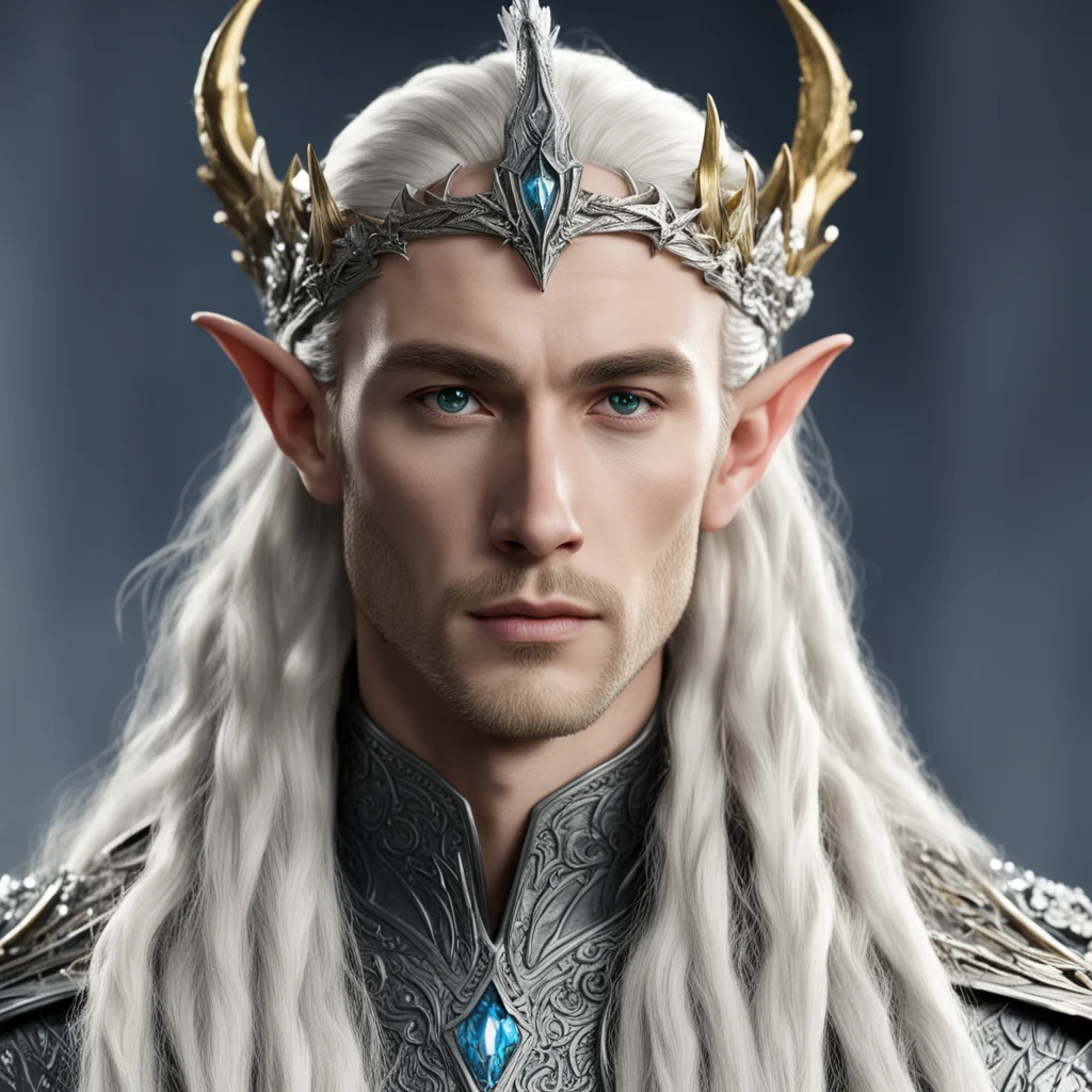 aiking thranduil with blond hair with braids wearing silver dragon figurines on elvish coronet with diamonds  amazing awesome portrait 2